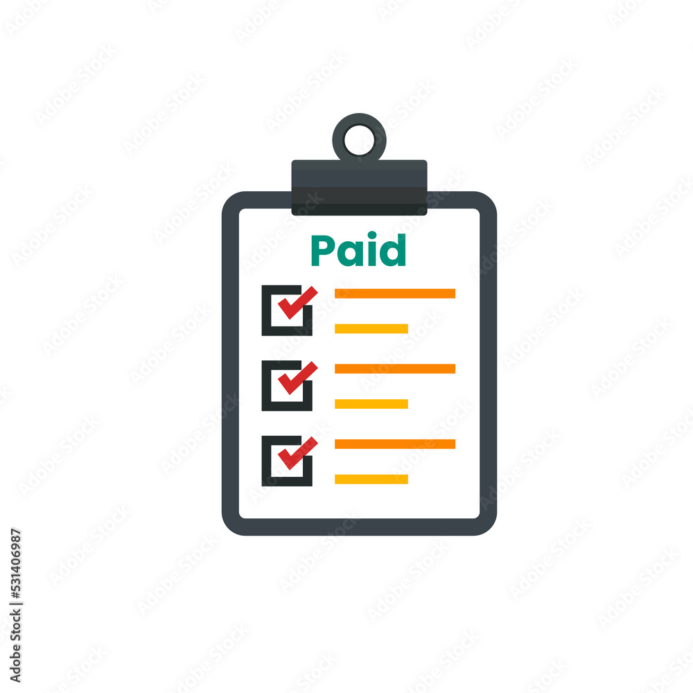 Paid Document List With Check Marks And Clipboard stock illustration
