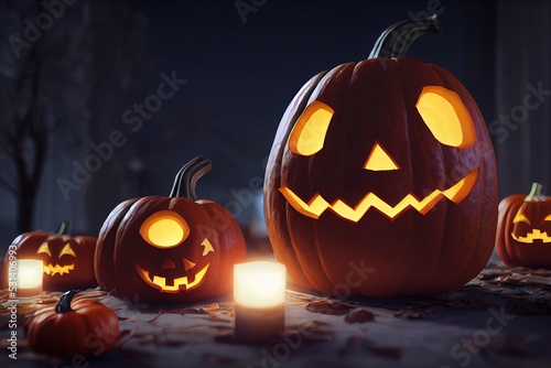 scary Halloween pumpkins at night