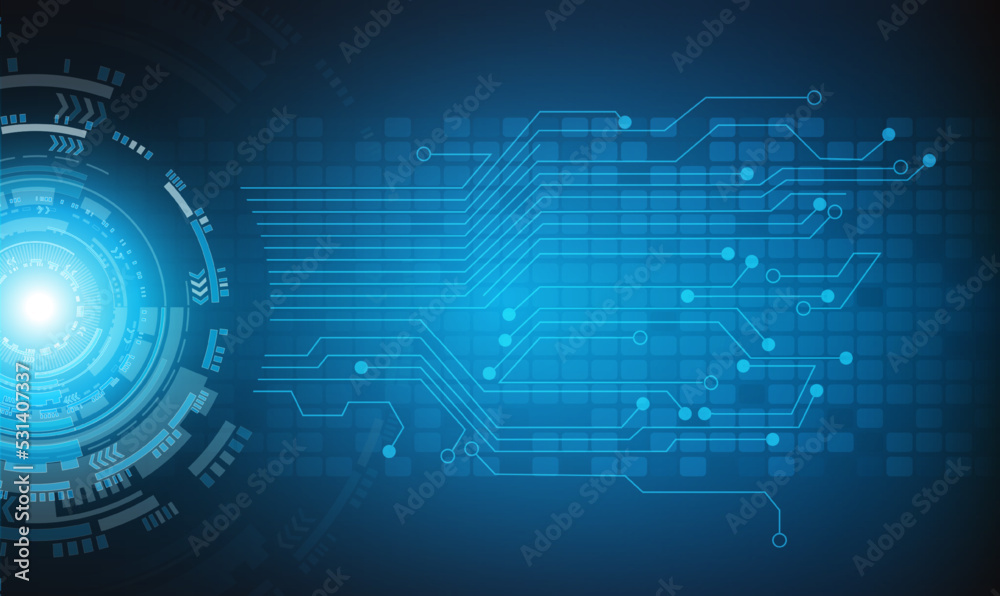 Abstract blue computer technology background with circuit board and circle tech.Vector illustration Abstract blue computer technology background with circuit board and circle tech.Vector illustration
