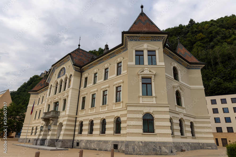 Government building of Liechtenstein on the Peter Kaiser Platz square in Vaduz