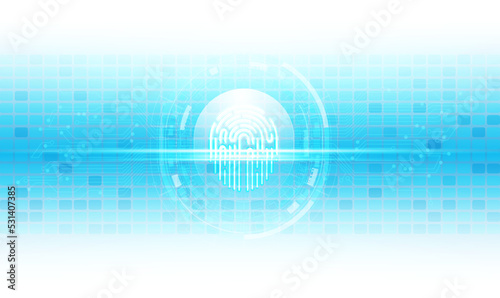 Fingerprint scanner icon and round button with metallic background.Vector illustration