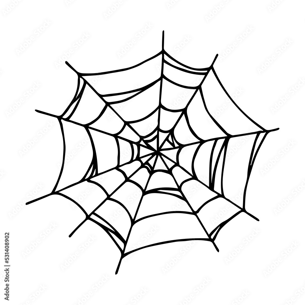 Fototapeta premium Simple hand drawn spider web illustration. Cute gossamer clipart. Halloween doodle for print, web, design, decor, logo