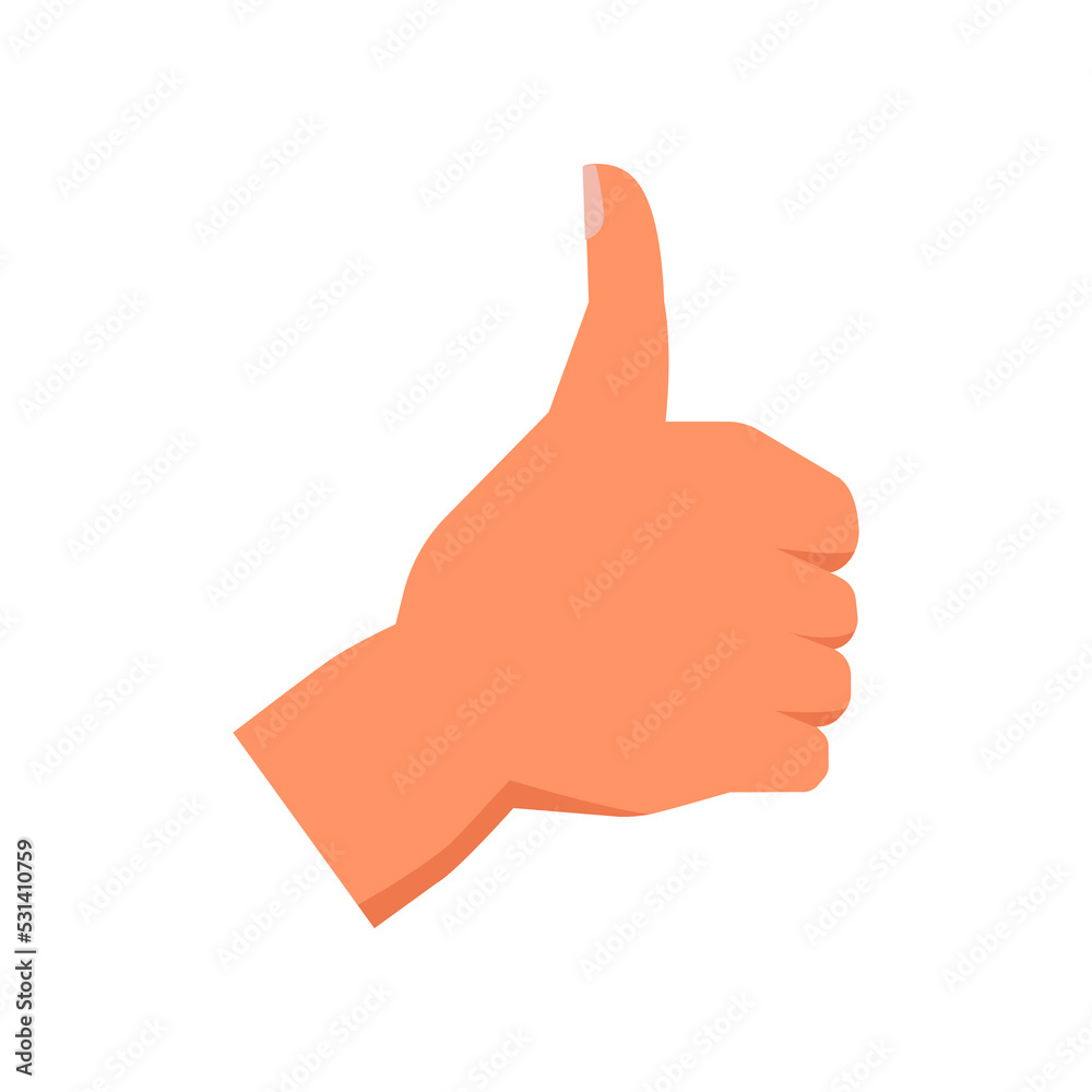 Thumb up hand gesture, approval or like. Isolated nonverbal communication, language of signs and symbols. Raised finger showing satisfaction. Vector in flat style Thumb up hand gesture, approval or like. Isolated nonverbal communication, language of signs and symbols. Raised finger showing satisfaction. Vector in flat style