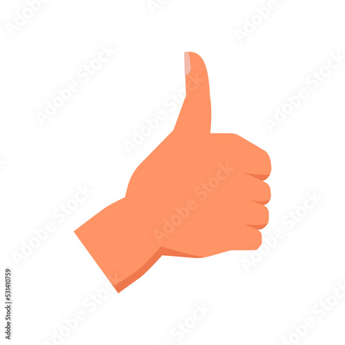 Thumb up hand gesture, approval or like. Isolated nonverbal communication, language of signs and symbols. Raised finger showing satisfaction. Vector in flat style
