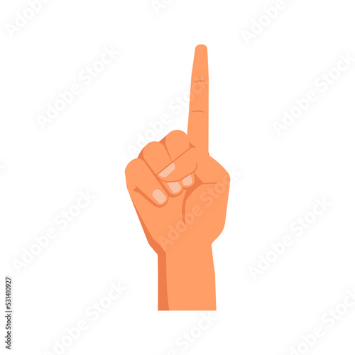 Raised finger showing number one, isolated hand gesture. Nonverbal communication and language of signs. Counting digits and figures. Vector in flat style