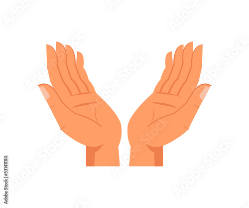 Holding hands gesture, isolated arms raised and rounded. Nonverbal communication and signs. Asking or taking, giving or waiting symbol. Vector in flat style