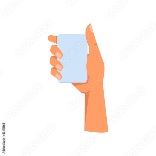 Hand gesture of arm holding piece of paper. Isolated palm and fingers grabbing item. Nonverbal communication and symbols formed with arms. Vector in flat style