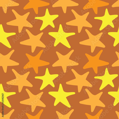 Autumn inspired Yellow stars seamless pattern on burnt orange background. Great as fabric, wallpaper, background or wrapping paper