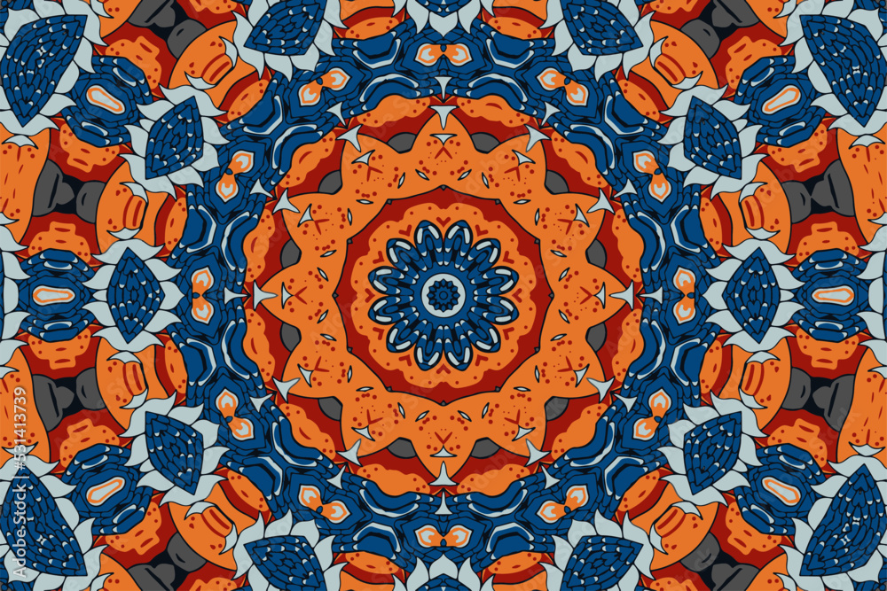 Festive colorful tribal ethnic seamless vector pattern art psychedelic mandala decorative background