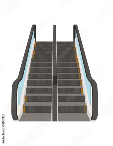 Modern escalator electronic stairs with glass vector illustration isolated on white background