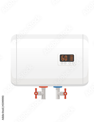 Modern boiler water heater with display and button electric controls vector illustration isolated on white background