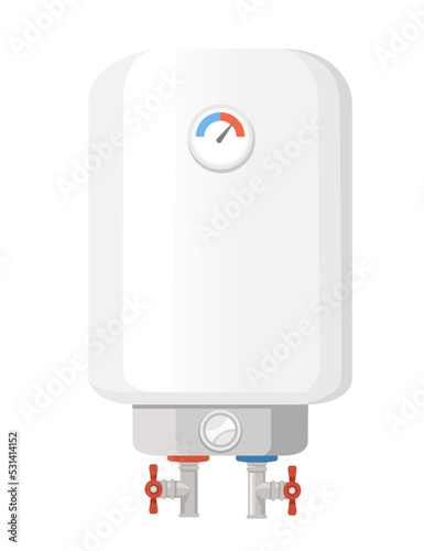 Modern boiler water heater with analog controls and valves vector illustration isolated on white background