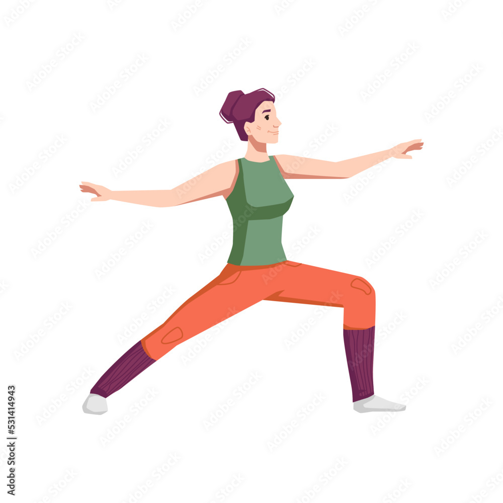 Working out and doing exercises for strengthening body and keeping fit. Isolated woman at home or gym growing muscles sports program. Vector in flat cartoon style
