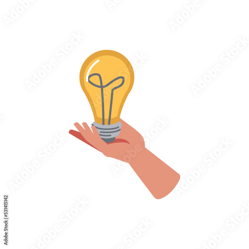 Innovative solution or brainstorming, isolated hand holding light bulb. Investment possibilities and growth, working on issues and problems. Vector in flat cartoon style