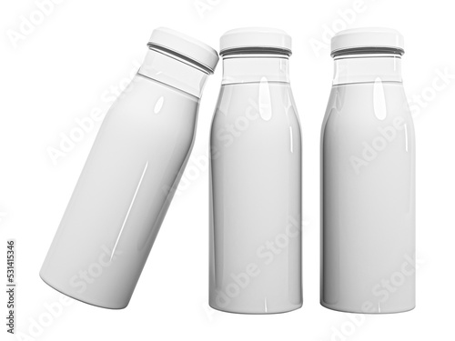 White milk glass bottle Mock-Up. Two bottle Blank Label. in transparent png