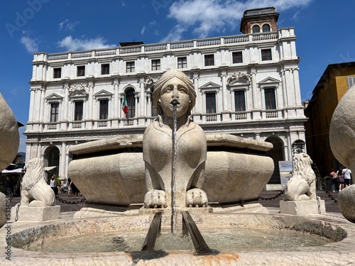 Detail of Contarini Fountain. Piazza Vecchia (Old Square), Upper Citta Alta