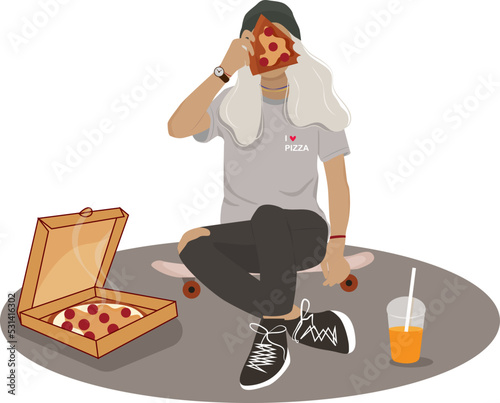 Illustration skater girl loves pizza