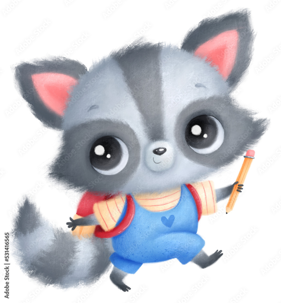 Transparent illustration of cute cartoon back to school animals raccoon ...