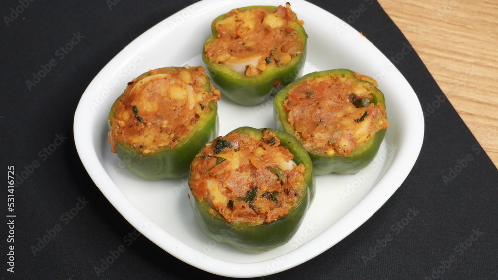 Capsicum fry with potato called shimala mirch in India, Tasty Vegetable , Stuffed Capsicum