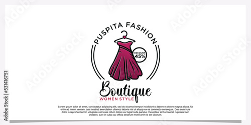 Fashion logo design with dress fashion logo art vector logo template Premium Vector Part 1