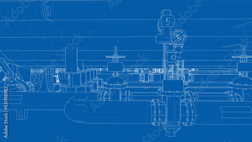 Sketch of industrial equipment. Vector