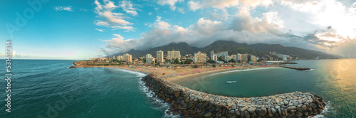 Aerial Panoramic view of Caraballeda de la Costa coastline, Vargas State, Venezuela, photo