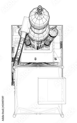 Space Rocket on launch pad. Vector rendering of 3d