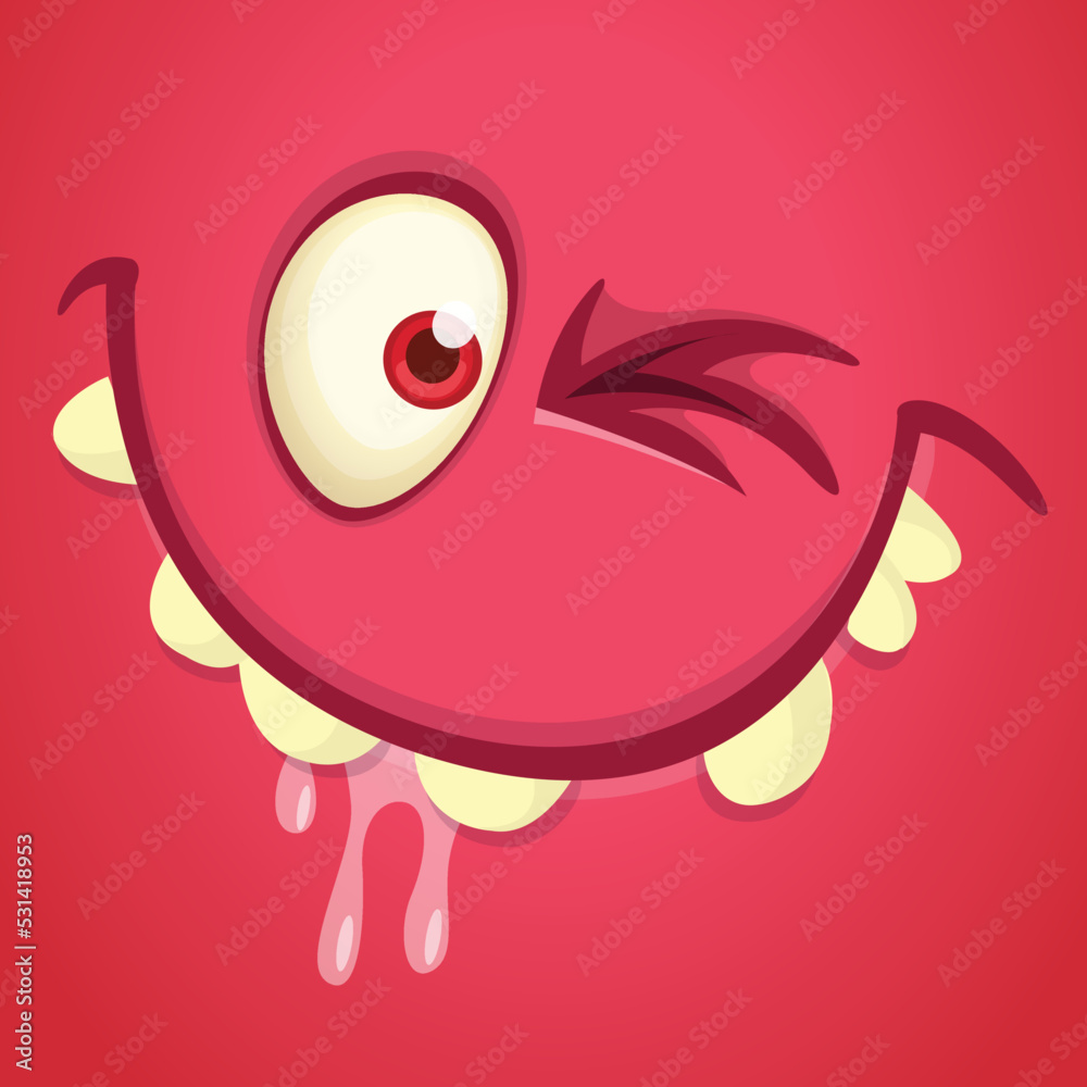 Funny cartoon monster face. Illustration of cute and happy monster expression. Halloween design. Great for party decoration Funny cartoon monster face. Illustration of cute and happy monster expression. Halloween design. Great for party decoration