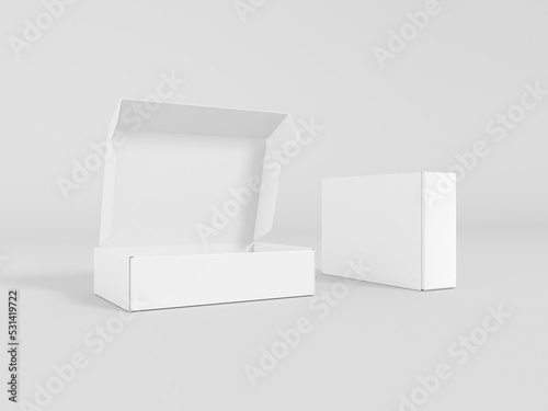 Rectangular cardboard box mockup. packaging delivery box mock-up for branding. 3d rendered illustration © Razulation