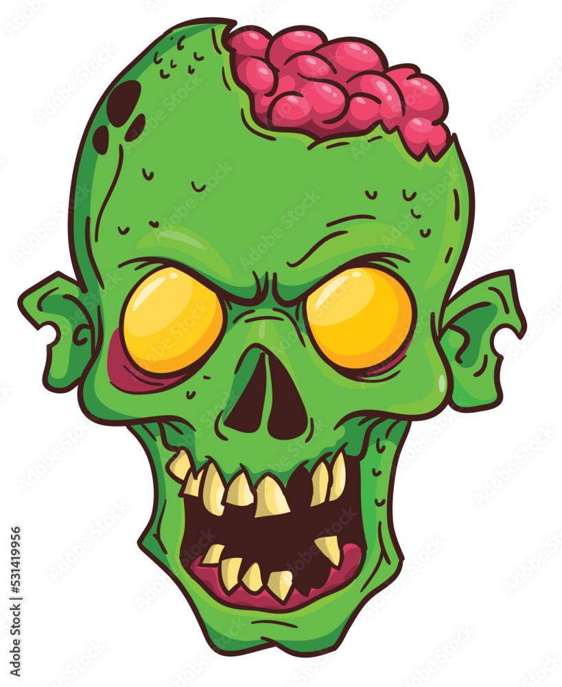 Cartoon funny green zombie character design with scary face expression. Halloween vector illustration isolated on white. Party poster or package design Cartoon funny green zombie character design with scary face expression. Halloween vector illustration isolated on white. Party poster or package design