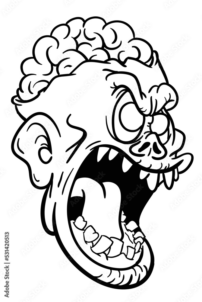 Cartoon funny green zombie character design with scary face expression. Halloween vector illustration isolated on white. Party poster or package design Cartoon funny green zombie character design with scary face expression. Halloween vector illustration isolated on white. Party poster or package design