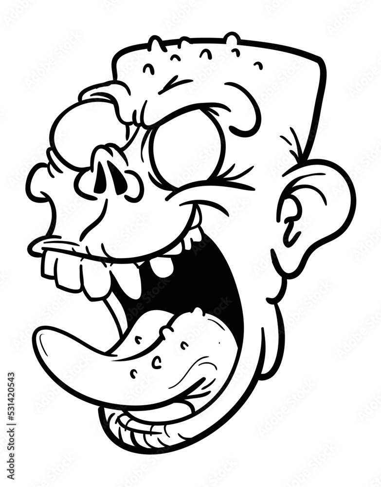 Cartoon funny green zombie character design with scary face expression. Halloween vector illustration isolated on white. Party poster or package design Cartoon funny green zombie character design with scary face expression. Halloween vector illustration isolated on white. Party poster or package design