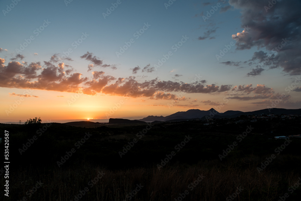 View of Ammoudia beach and the region where Acherousia lake used to be, the lake where Hadis transfered the dead, on a beautiful summer sunet, Preveza, Epirus, Greece View of Ammoudia beach and the region where Acherousia lake used to be, the lake where Hadis transfered the dead, on a beautiful summer sunet, Preveza, Epirus, Greece