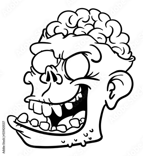 Cartoon funny green zombie character design with scary face expression. Halloween vector illustration isolated on white. Party poster or package design
