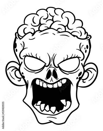 Cartoon funny green zombie character design with scary face expression. Halloween vector illustration isolated on white. Party poster or package design