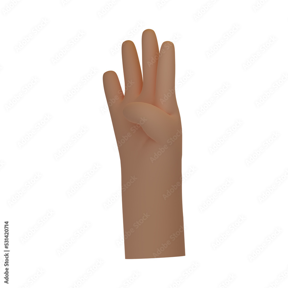3d hand gesture. Emoticon sign. Showing four fingers. Counting concept. Isolated illustration 3d hand gesture. Emoticon sign. Showing four fingers. Counting concept. Isolated illustration