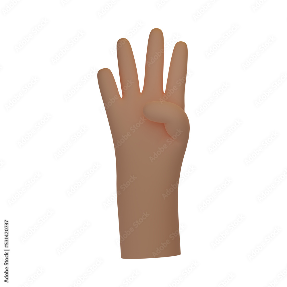 3d hand gesture. Emoticon sign. Showing four fingers. Counting concept. Isolated illustration 3d hand gesture. Emoticon sign. Showing four fingers. Counting concept. Isolated illustration