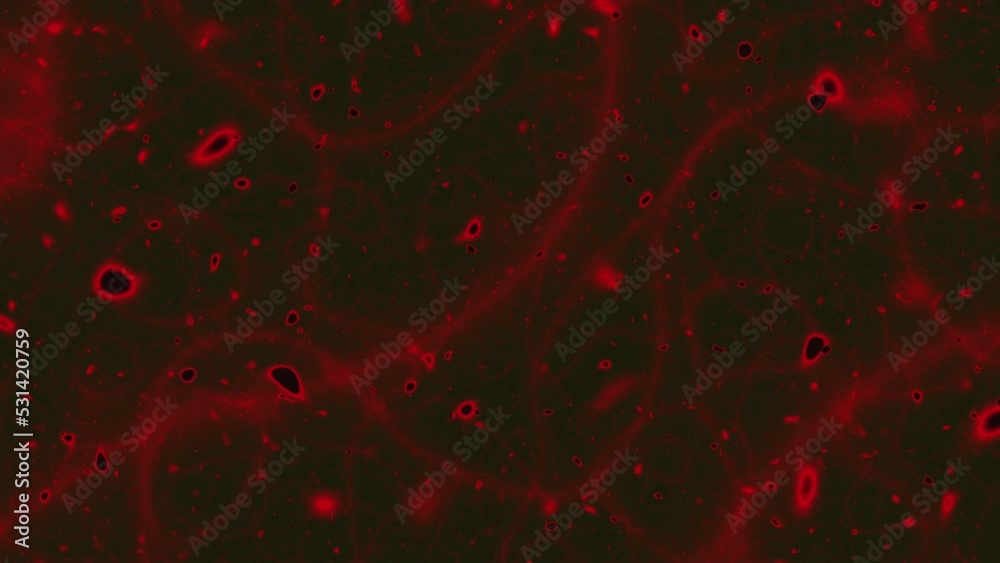 Abstract red animation with lines and circles that move quickly, appear and disappear.