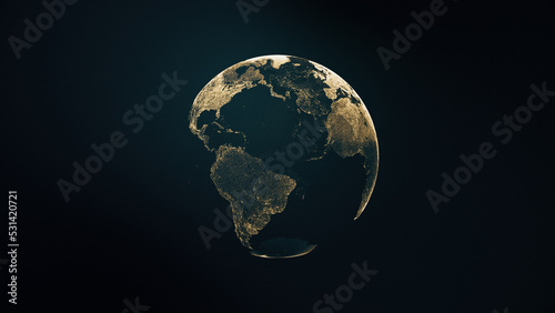 Illustration of golden globe of the Earth planet from particulars