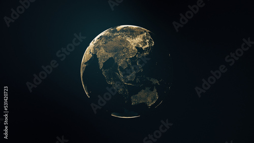 Illustration of golden globe of the Earth planet from particulars