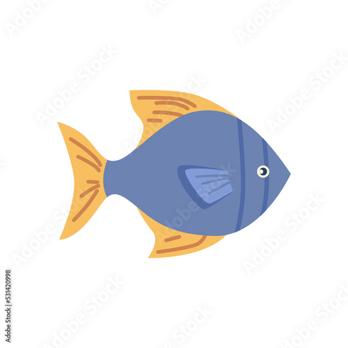 Fish limbless cold-blooded vertebrate animal. Isolated underwater creature dwelling in water of sea or ocean, oceanic life. Vector in flat cartoon style