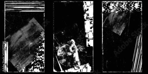 Social media covers with tiny roughen border frames and screen print textures . . grunge style . Post frame stories templates. Layout for promotion .Media banner .Vector 