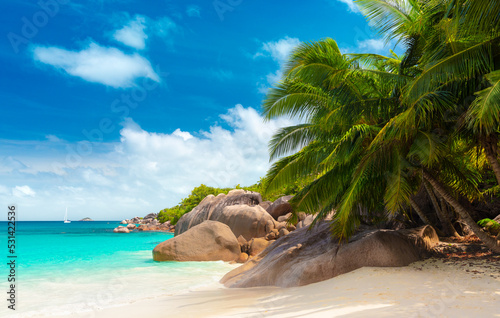 The most beautiful beach of Seychelles. Anse Lazio, Praslin, Seychelles photo