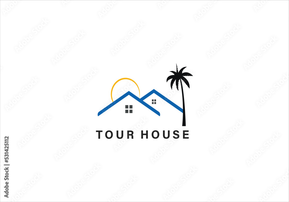 real estate house logo design with palm tree