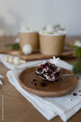 Chocolate pastries in a cup on the table