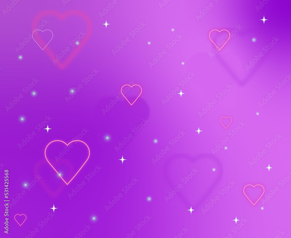 Purple and pink with hearts background in y2k style. Pink background with rhinestones and hearts. 