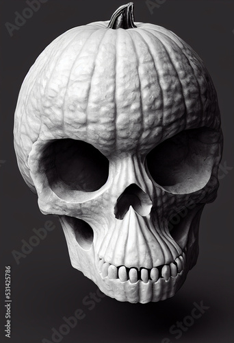 3d illustration of pumpkin lantern skull with shading