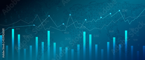 Illustration of economic growth background, graph and world map.