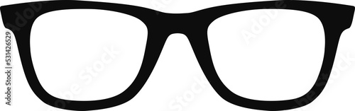 Illustration of hipster nerd style black glasses silhouette isolated on transparent background	 photo