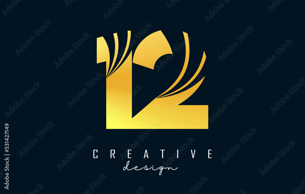 Golden Creative number 12 1 2 logo with leading lines and road concept design. Number with geometric design. Golden Creative number 12 1 2 logo with leading lines and road concept design. Number with geometric design.